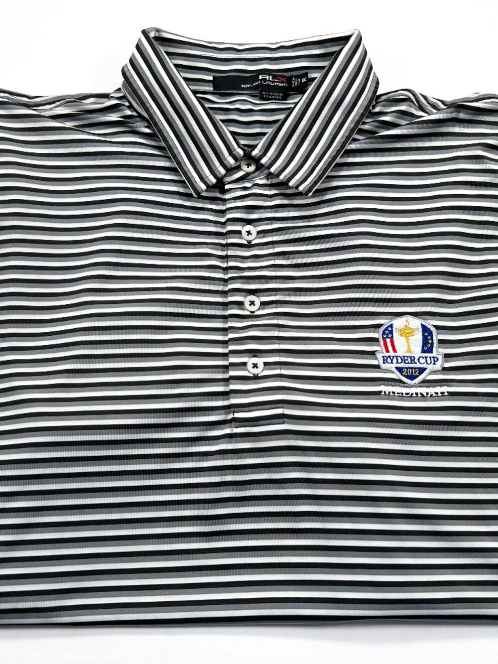 Ralph Lauren RLX XXL Ryder Cup Stripe Polo Shirt 2012 Medinah Gray Black White